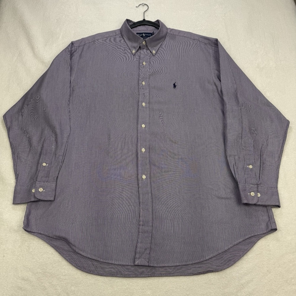 Polo Ralph Lauren Yarmouth Shirt Men 17.5 34/35 Purple Minicheck Plaid L/S